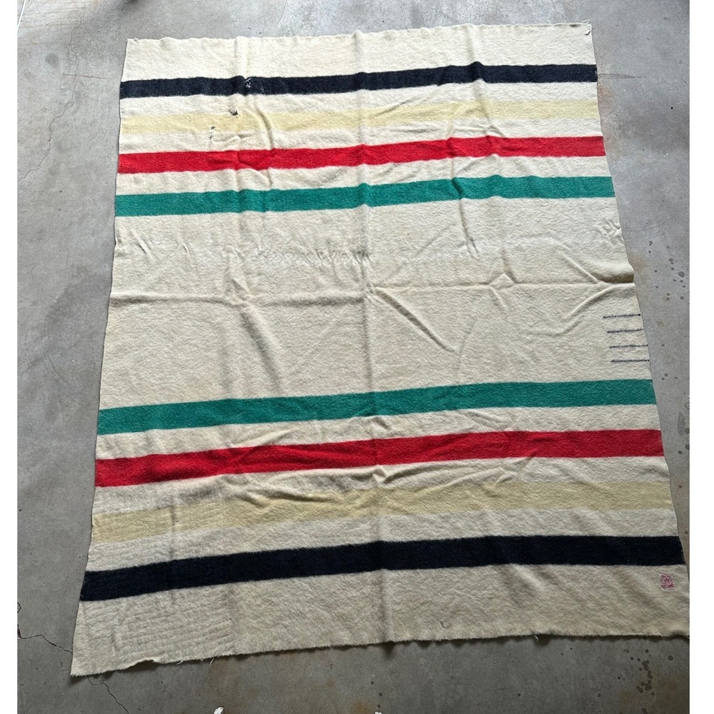 Hudsons Bay Company 4 Point Wool Blanket Multistripe Made in England 91x69